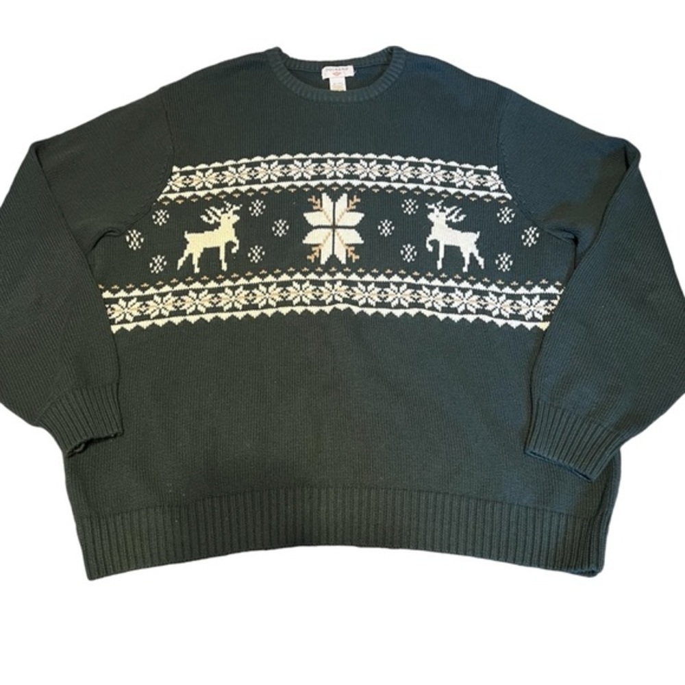 NWOT Dockers Mens Green Reindeer Snow Flakes XL 100% cotton sweater long sleeves